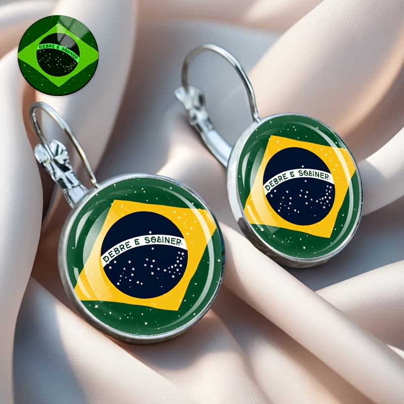 Brazilian Flag Earrings, Fluorescent and Luminous Styles, Alloy Material with Glass Inlay, Fashionable Gift for Women, Daily Wear Accessories