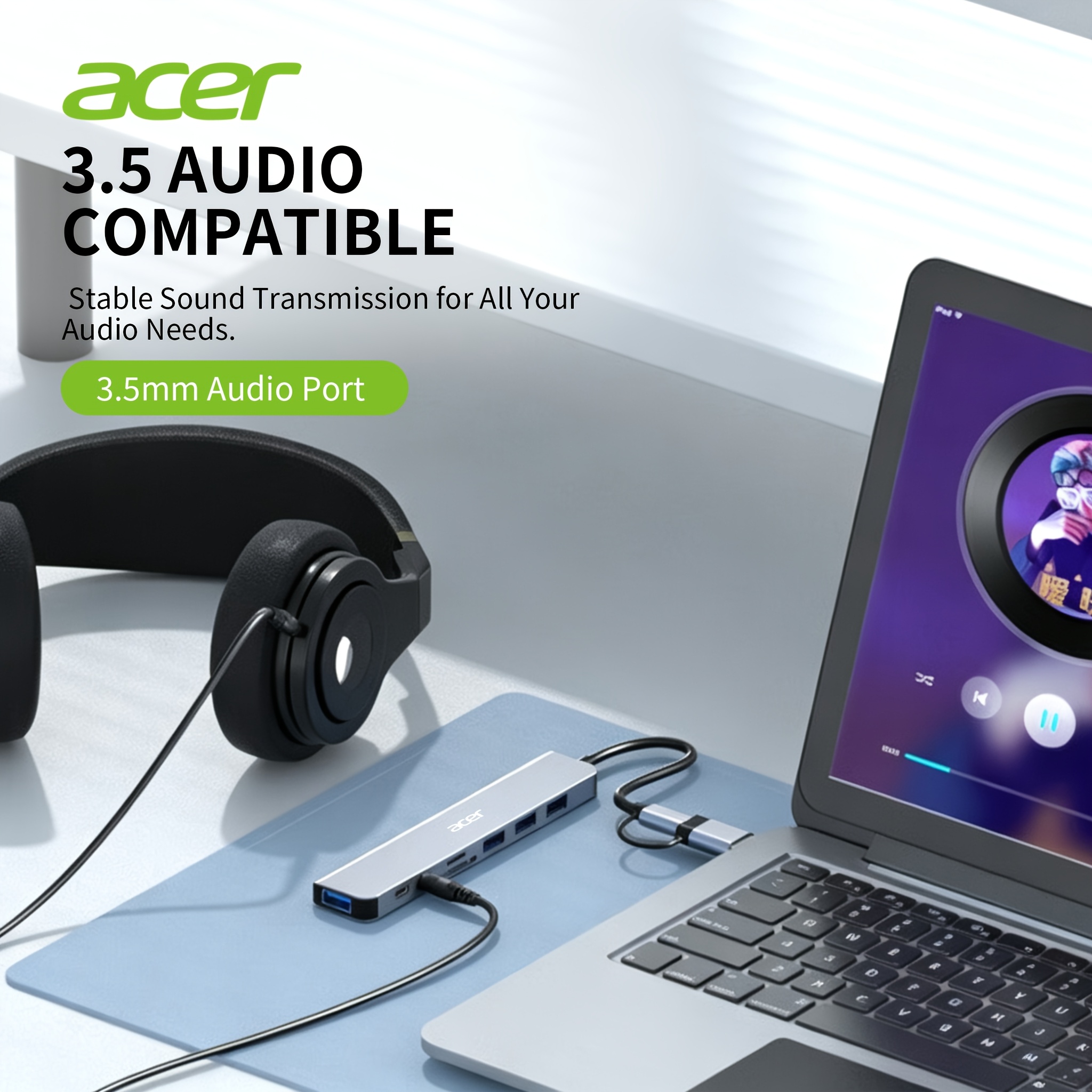 Acer USB Hub Compatible for PC/Laptop/Tablet/Smartphone, Plug & Play USB-C Expansion Dock with Multi-Port Hub, Portable USB-C Adapter Suitable for USB- Devices, SD/TF Card Reader, USB-C Expansion Station for Smartphones, Tablets, PCs