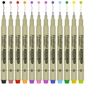 12-Color Fine Point Pen Set - Lightweight Durable Plastic Drawing Pens with Ink for Line Art, Sketching, Journaling, Dot Art, Cartooning - Ideal for Artists, Office Use – Perfect for Professional Artistic Use