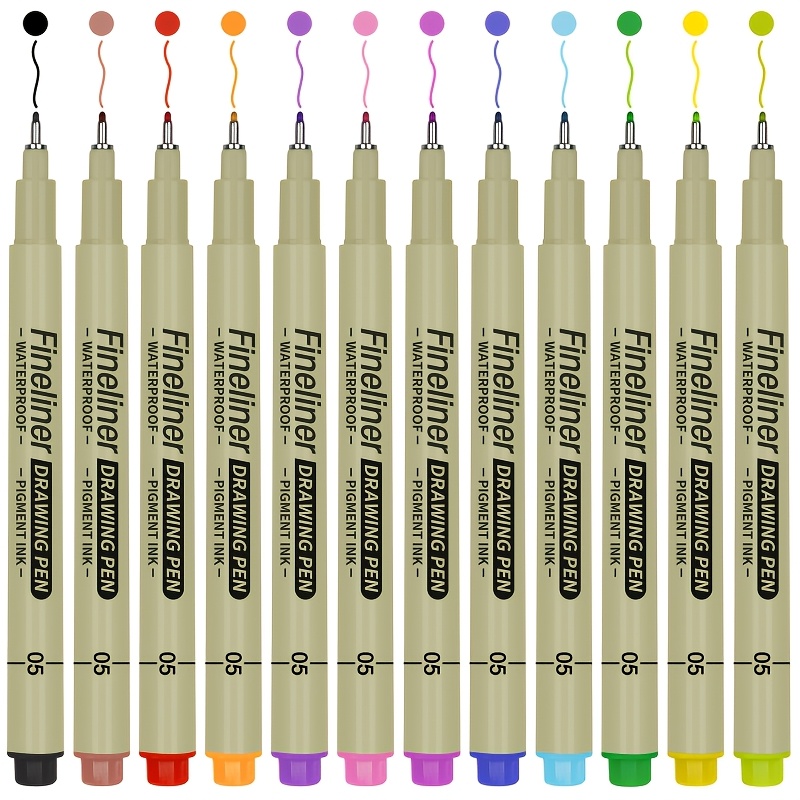 12-Color Fine Point Pen Set - Lightweight Durable Plastic Drawing Pens with Ink for Line Art, Sketching, Journaling, Dot Art, Cartooning - Ideal for Artists, Office Use – Perfect for Professional Artistic Use