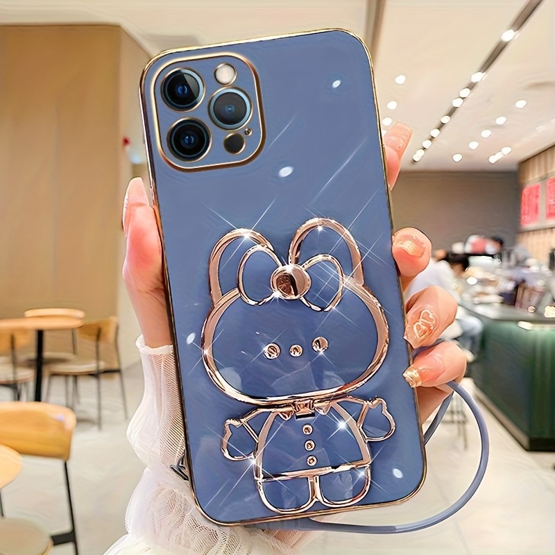 Phone Case - New Fashionable Phone Case Suitable for Iphone 11 12 13 14 15 16 16Pro 15Pro Max 16Plus Phone Case, Rabbit 3D Stand Ultra-Thin Electroplated Soft Phone Case Protective Case with Hand Chain