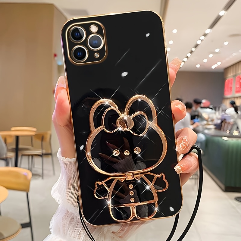 Phone Case - New Fashionable Phone Case Suitable for Iphone 11 12 13 14 15 16 16Pro 15Pro Max 16Plus Phone Case, Rabbit 3D Stand Ultra-Thin Electroplated Soft Phone Case Protective Case with Hand Chain