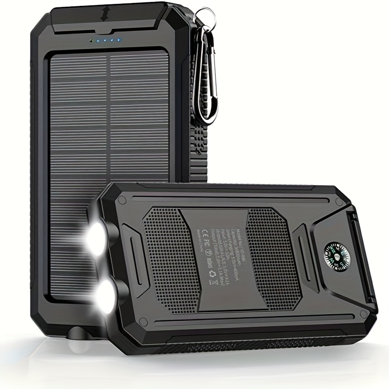 10000/20000Mah Solar Power Bank, External Backup Battery Pack with USB C Input/Output/Led Flashlight, Compatible with Samsung, Ipad, Suitable for Outdoor And Camping Quick Charger with Dual USB Ports, Built-In LED And Compass, Compatible with All - Image 3