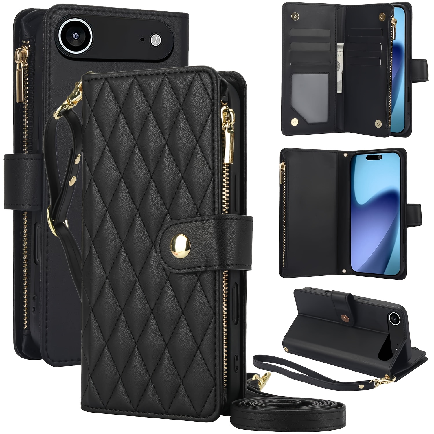 Wallet Case for iPhone 17/ 16e/ 16/ 15/ 14/ 13/ 12/ 11 Pro Max/ XR/ X/ XS/ XS Max/ 16 Plus/ 12 Mini/ 13 Mini/ SE 2020/ SE 2022/ Air 2025, Adjustable Crossbody Zipper Purse Case Card Holder with Kickstand Detachable Wrist Strap, Flip Folio Case - Image 53