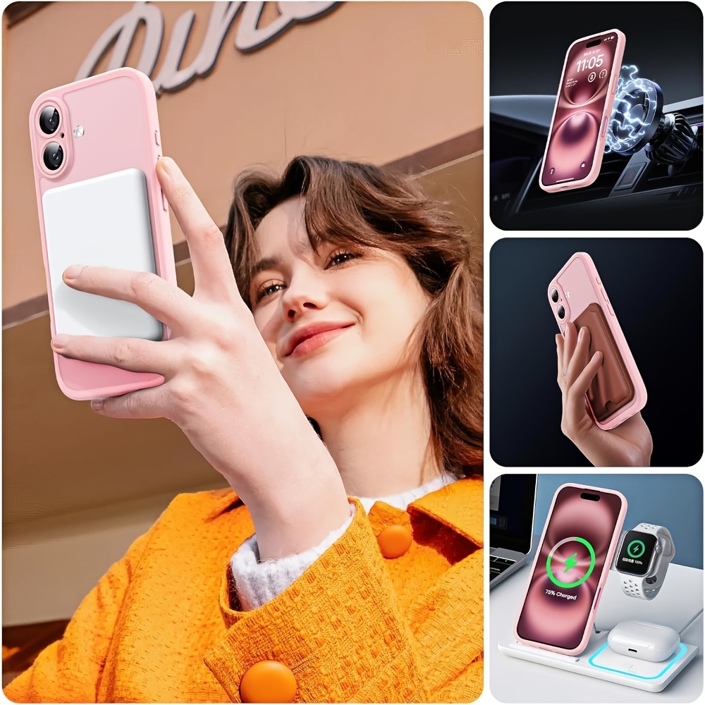 Phone Case - 2pcs: 1 Case And 1 Phone Stand Premium Magnetic Protective Case for Iphone 17, 16, 15, 14, 13, 12, 11 Pro Max Plus 16E, Designed for Wireless Charging with a Matte Translucent End