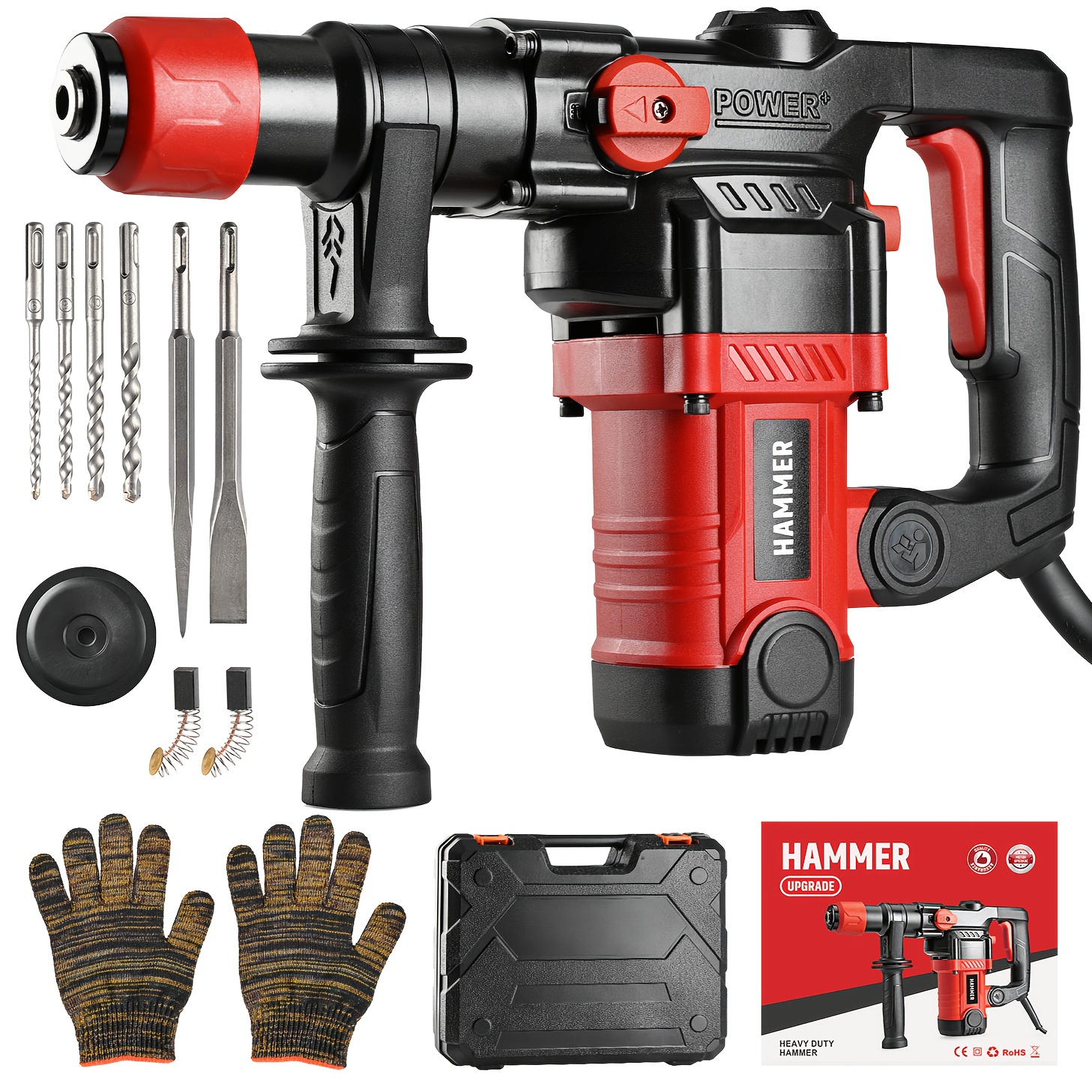Heavy Duty Rotary Hammer Drill SDS Plus, 1 Battery/No Battery, Suitable for Concrete And Brick Walls, Dual-Mode Power Adjustment, Essential for Home Decoration And Construction, Equipped with Carry Case And Drill Bits, Great Gift for Handyman - Image 6