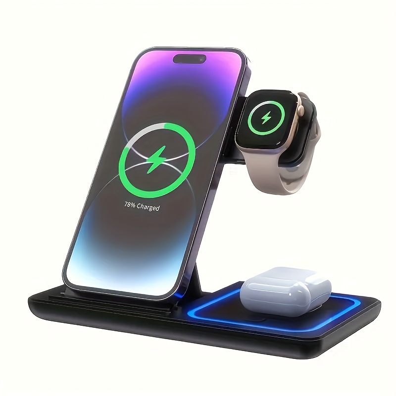 3-In-1 Fast Wireless Charging Station, 15W Foldable Charger Stand, for Iphone 15/14/13/12/11/Pro/Max/Mini/Plus/X/Xr/Xs/Max/Se/8/Plus, Iwatch 1-9, Airpods 3/2/Pro - USB Connector, Lightweight Design, USB Power, Efficient Charging, Compact Design - Image 5