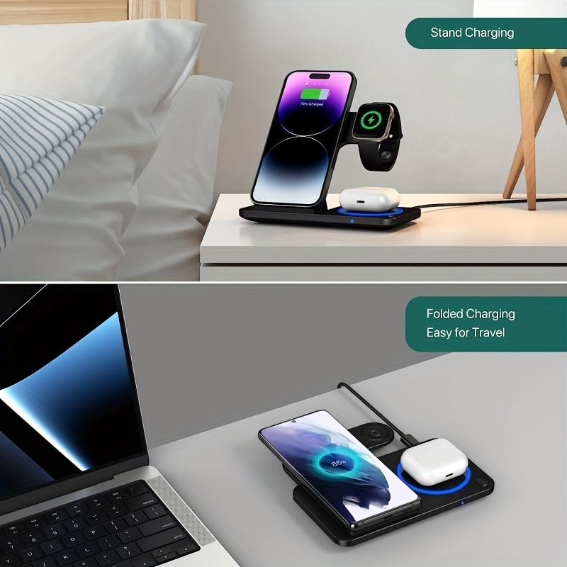 3 in 1 Foldable Wireless Charger, Fast Wireless Charging Station Stand Dock for Iphone 17/16/15/14/13/12/11/ Pro/Max/Mini/8/Plus/ X/XR/XS/X/SE, for Iwatch Ultra2/Ultra/9/8/7/6/ 5/4/3/2/1/SE, for Airpods 3/2/Pro2/Pro
