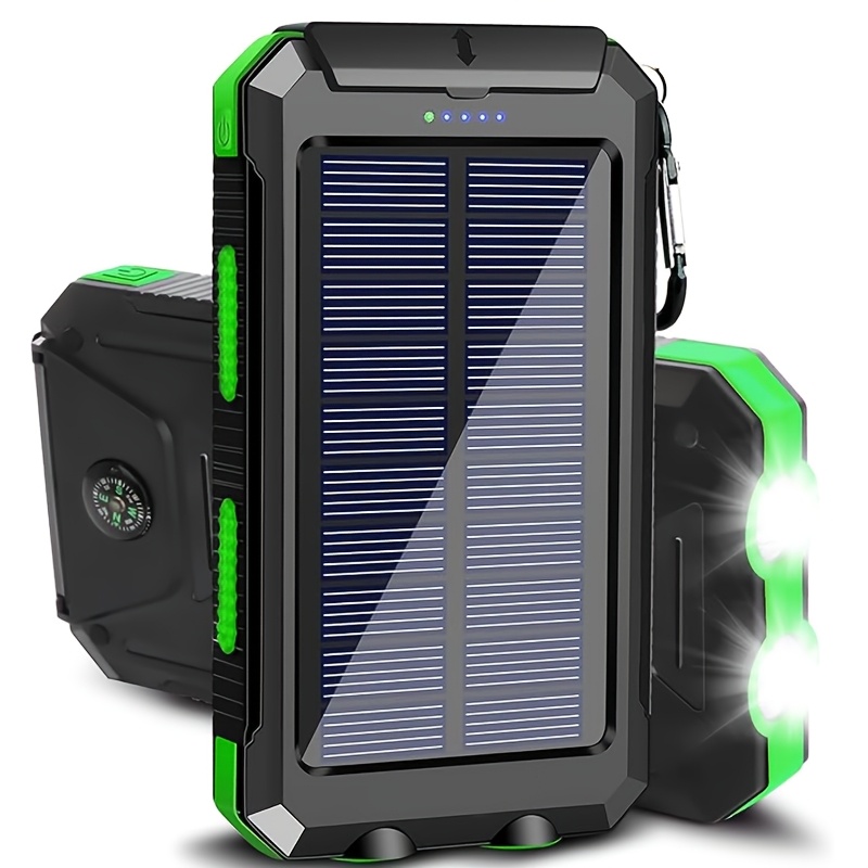 Solar Charger, 10000mAh Solar Mobile Power Bank, External Spare Battery Pack with USB C Input/output/LED Flash, Compatible with Samsung, iPad, Outdoor, Camping with Dual USB Ports Built-in LED and Compass, Suitable for All Phones - Image 2