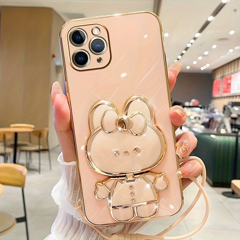 Phone Case - New Fashionable Phone Case Suitable for Iphone 11 12 13 14 15 16 16Pro 15Pro Max 16Plus Phone Case, Rabbit 3D Stand Ultra-Thin Electroplated Soft Phone Case Protective Case with Hand Chain