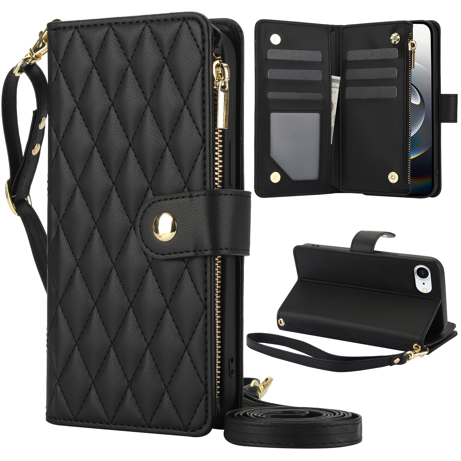 Wallet Case for iPhone 17/ 16e/ 16/ 15/ 14/ 13/ 12/ 11 Pro Max/ XR/ X/ XS/ XS Max/ 16 Plus/ 12 Mini/ 13 Mini/ SE 2020/ SE 2022/ Air 2025, Adjustable Crossbody Zipper Purse Case Card Holder with Kickstand Detachable Wrist Strap, Flip Folio Case - Image 32