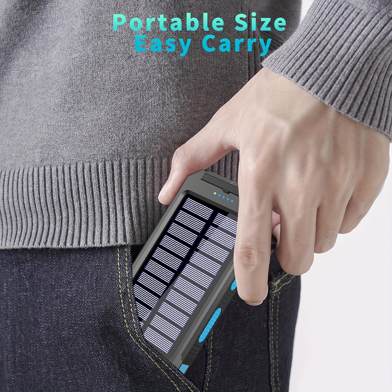 20000Mah Solar Power Bank, Solar Charger, Outdoor High-Capacity Battery Pack, Usb/Usb-C/Micro USB, Compatible with All Phones, Fast Charging, Dual LED Flashlight Compatible with Outdoor And Camping, Compass And Backpack Hook, Portable Power Bank
