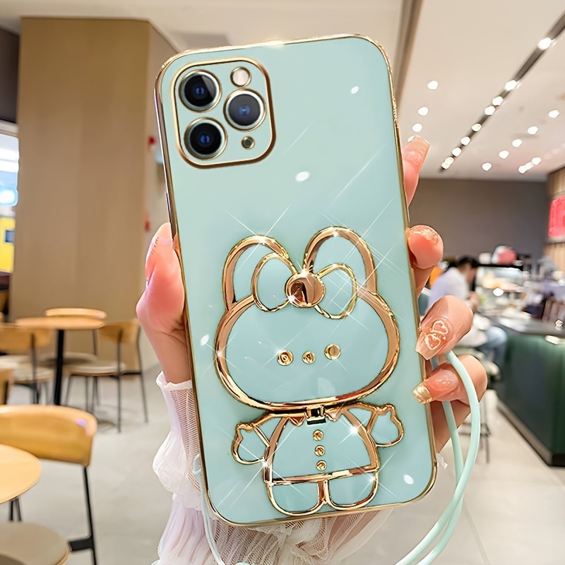 Phone Case - New Fashionable Phone Case Suitable for Iphone 11 12 13 14 15 16 16Pro 15Pro Max 16Plus Phone Case, Rabbit 3D Stand Ultra-Thin Electroplated Soft Phone Case Protective Case with Hand Chain