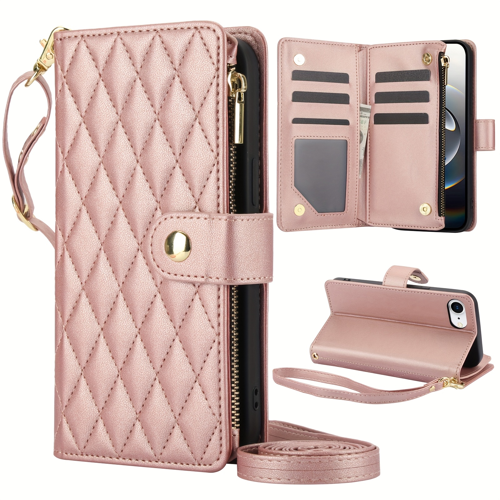 Wallet Case for iPhone 17/ 16e/ 16/ 15/ 14/ 13/ 12/ 11 Pro Max/ XR/ X/ XS/ XS Max/ 16 Plus/ 12 Mini/ 13 Mini/ SE 2020/ SE 2022/ Air 2025, Adjustable Crossbody Zipper Purse Case Card Holder with Kickstand Detachable Wrist Strap, Flip Folio Case - Image 34