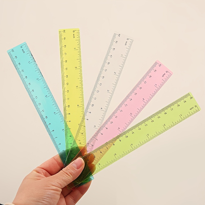 5pcs Set of Bright Color Transparent Plastic Rulers - Precise 8-Inch Measuring Tools for Students, Office, and Home Use - Durable, Easy-to-Read, Space-Saving Design