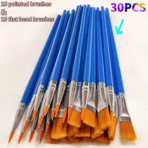 30pcs A Pack Of Nylon Hair Pointed Brush Flat Head Brush for Water Powder Watercolor Acrylic Paint Art Painting Small Brush Painting Brush Hook Line Line Doodle