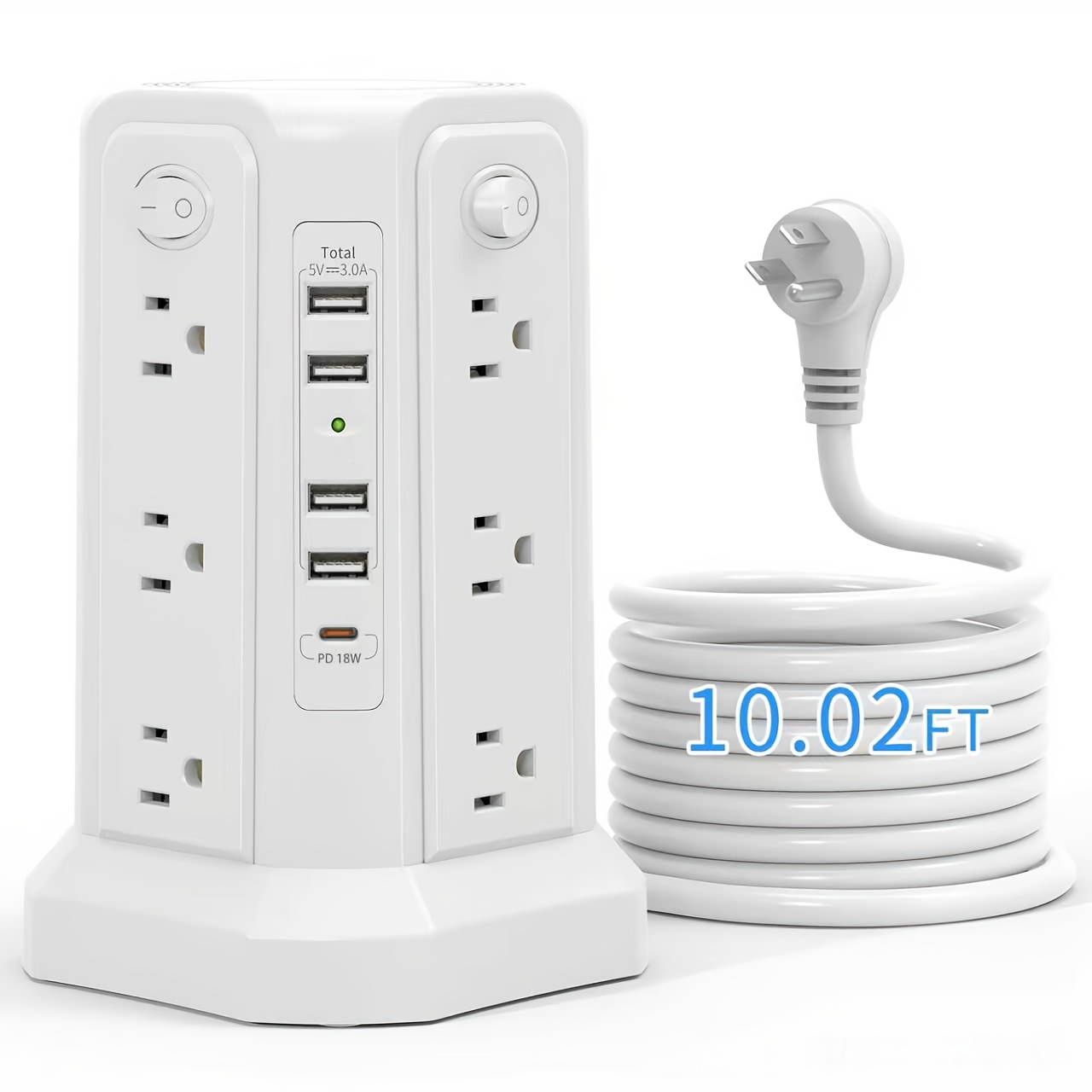 10ft/6ft Extension Cord with Multiple Outlets, 17in 1 Surge Protector, Power Board with USB Ports, 5 USB Interfaces, PD18W/20W Fast Charging, with A Night Light Multi Plug Outlet Charging Station, Suitable for Home Office And Dormitory Use - Image 11