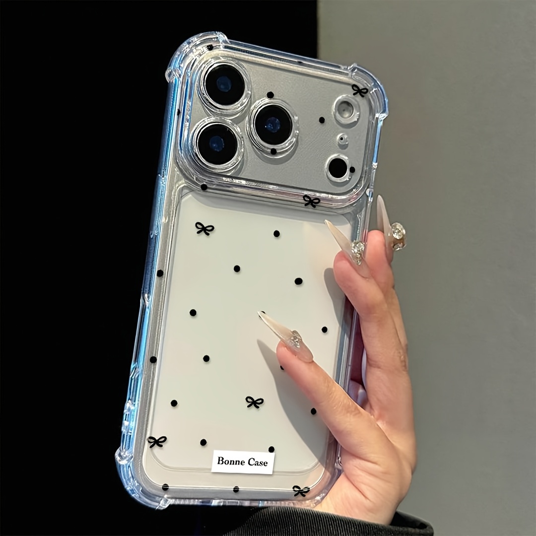 Phone Case: Simple Black Polka Dot Bow Transparent Phone Case, Suitable for iPhone 17/16/15/14/13/12/11 Pro Max Series Four Corner Anti Drop Protective Case, Lightweight and Fashionable, Creative Pattern Design, Exquisite Gift for People/personal Use