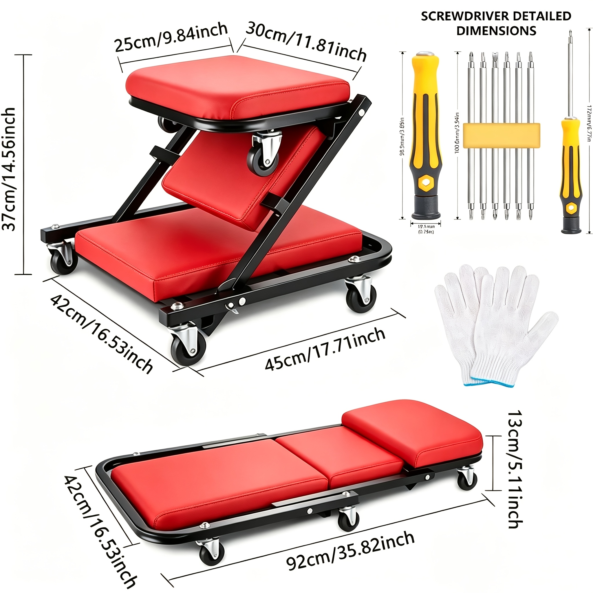 Auto Repair Bench with Roller Moving Tool Tray(Sold Separately), 2-in-1 Track, 36inch; Z Track Seat, Load Capacity Garage Chair Adjustable Rolling Folding Track ; Wheels.A Gift for the Family - Image 6
