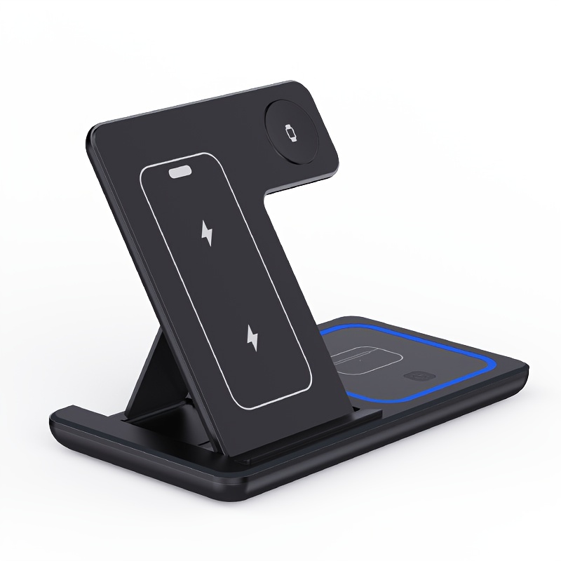 15W Foldable 3-in-1 Wireless Charging Station, Multi-Device Charging Stand for Phones, Smart Watches, and Wireless Earbuds, Portable Desktop Fast Charging Base. Compatible with iPhone 17/16/15/14/13/12/11 Series, Apple Watch Series 2-9/SE/Ultra
