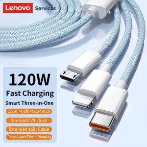 Lenovo 120W Fast Charging Cable Multi Charger Cable Nylon Braided Multiple USB Universal 3 in 1 Charging Cord Adapter with Type-C Micro