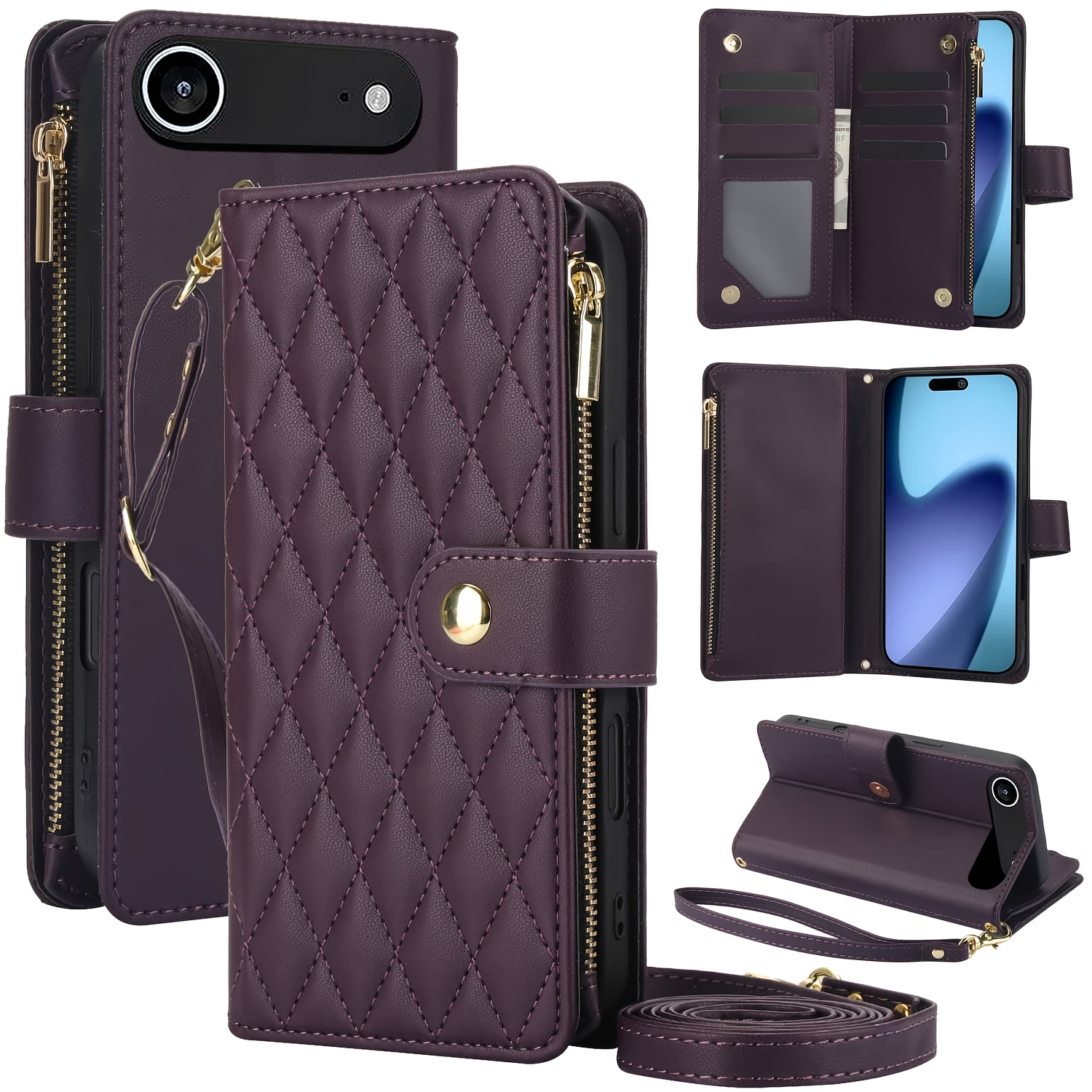Wallet Case for iPhone 17/ 16e/ 16/ 15/ 14/ 13/ 12/ 11 Pro Max/ XR/ X/ XS/ XS Max/ 16 Plus/ 12 Mini/ 13 Mini/ SE 2020/ SE 2022/ Air 2025, Adjustable Crossbody Zipper Purse Case Card Holder with Kickstand Detachable Wrist Strap, Flip Folio Case - Image 59