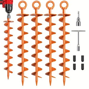 15-inch Heavy-duty Spiral Earth Anchor, suitable for tents, trampolines, outdoor stakes, garden posts, and safety anchoring - Orange