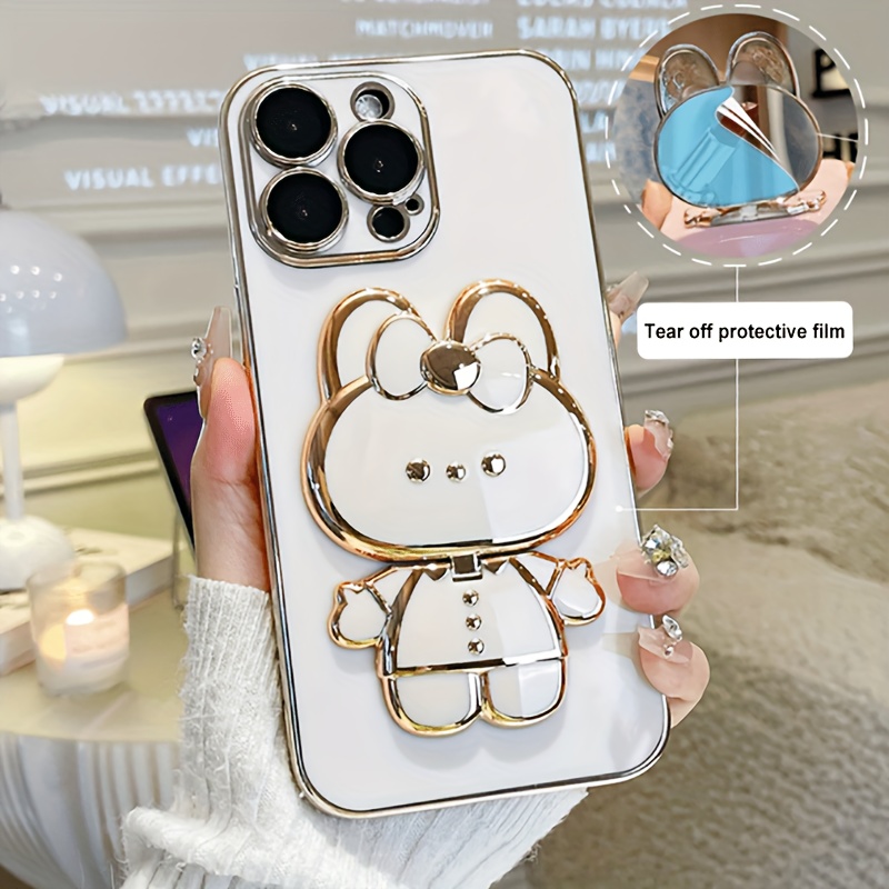 Phone Case - New Fashionable Phone Case Suitable for Iphone 11 12 13 14 15 16 16Pro 15Pro Max 16Plus Phone Case, Rabbit 3D Stand Ultra-Thin Electroplated Soft Phone Case Protective Case with Hand Chain