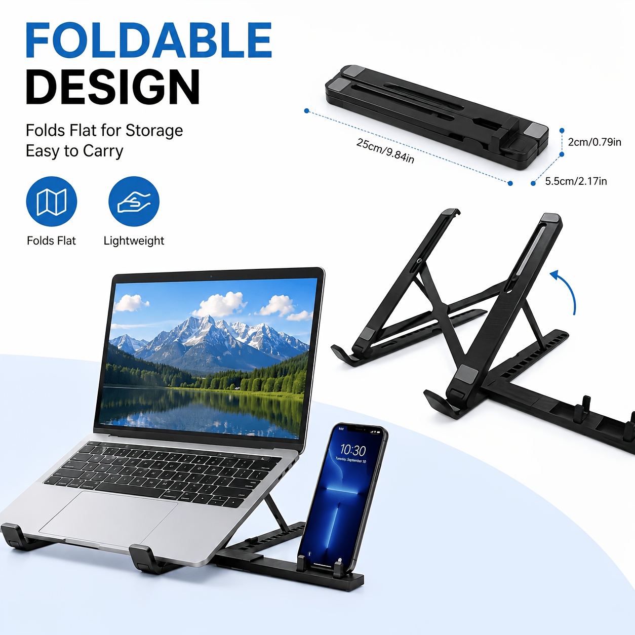 3-in-1 Laptop Tablet Phone Stand, 360° Rotatable Foldable Desktop Holder, Multi-Angle Adjustable Lightweight Portable Stand, Compatible with Smartphones, Tablets & Laptops