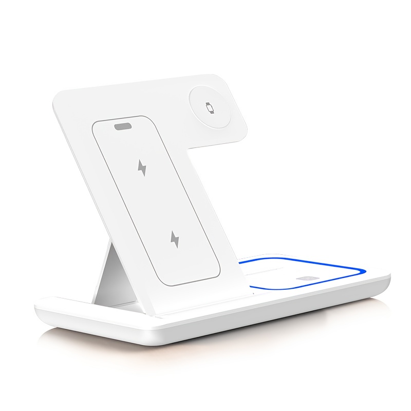 15W Foldable 3-in-1 Wireless Charging Station, Multi-Device Charging Stand for Phones, Smart Watches, and Wireless Earbuds, Portable Desktop Fast Charging Base. Compatible with iPhone 17/16/15/14/13/12/11 Series, Apple Watch Series 2-9/SE/Ultra