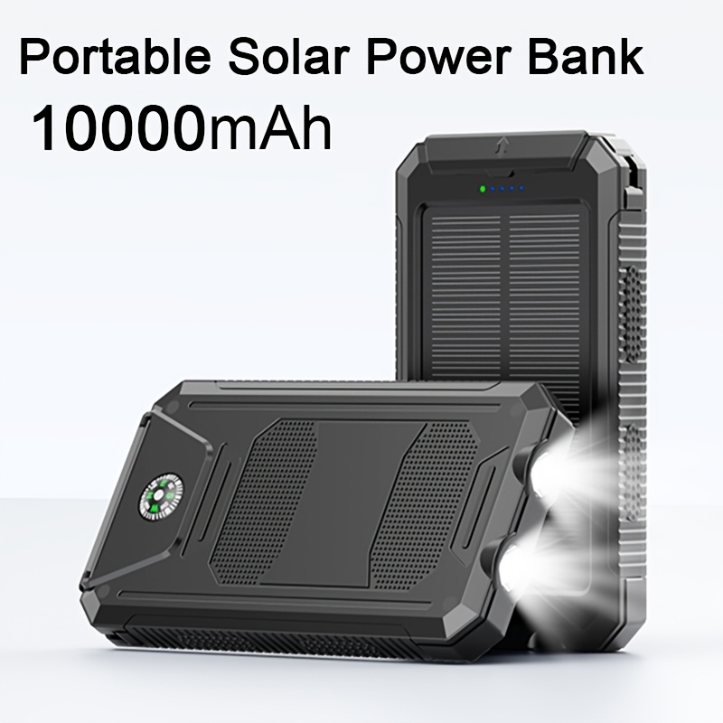 Solar Charger, 10000mAh Solar Mobile Power Bank, External Spare Battery Pack with USB C Input/output/LED Flash, Compatible with Samsung, iPad, Outdoor, Camping with Dual USB Ports Built-in LED and Compass, Suitable for All Phones - Image 3