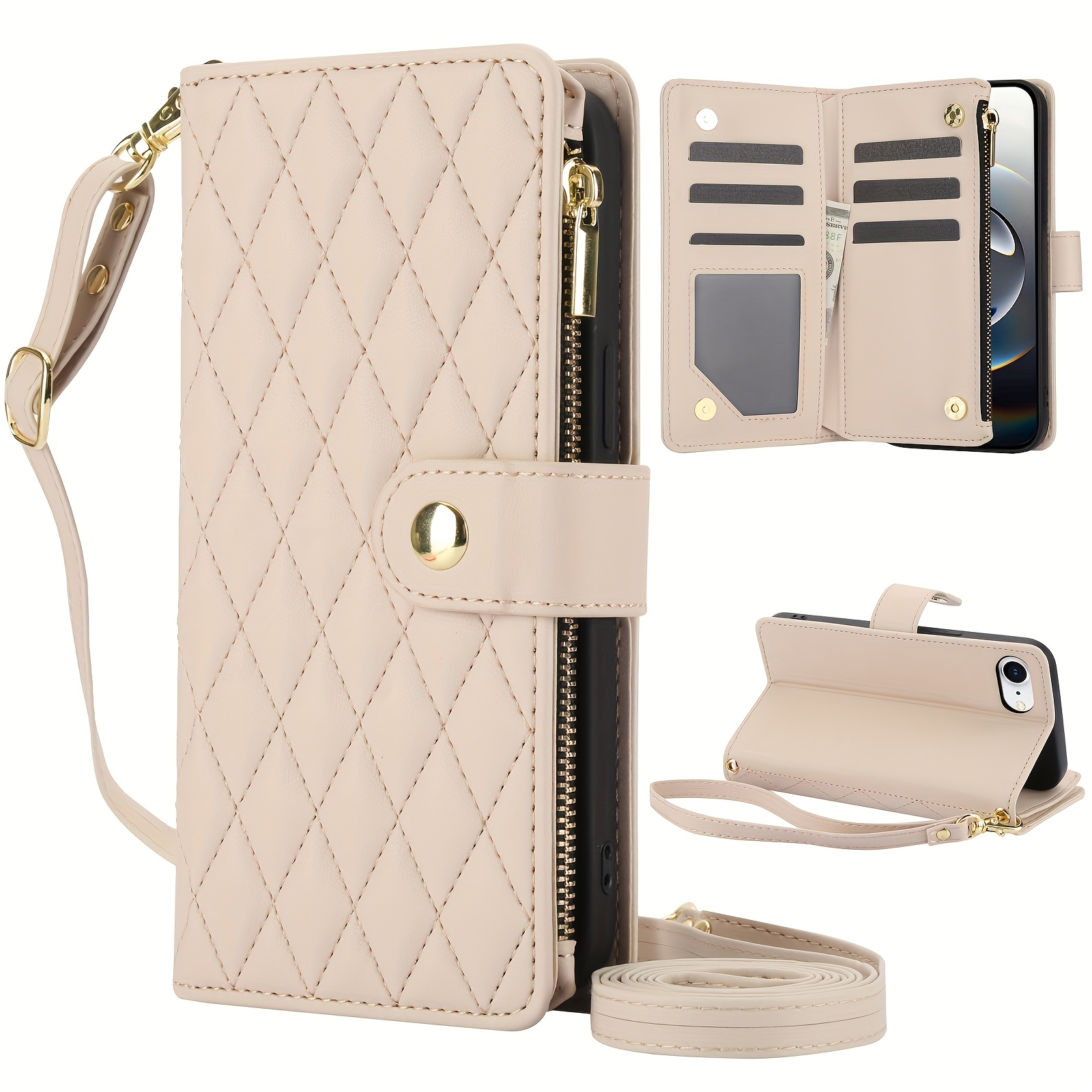 Wallet Case for iPhone 17/ 16e/ 16/ 15/ 14/ 13/ 12/ 11 Pro Max/ XR/ X/ XS/ XS Max/ 16 Plus/ 12 Mini/ 13 Mini/ SE 2020/ SE 2022/ Air 2025, Adjustable Crossbody Zipper Purse Case Card Holder with Kickstand Detachable Wrist Strap, Flip Folio Case - Image 61
