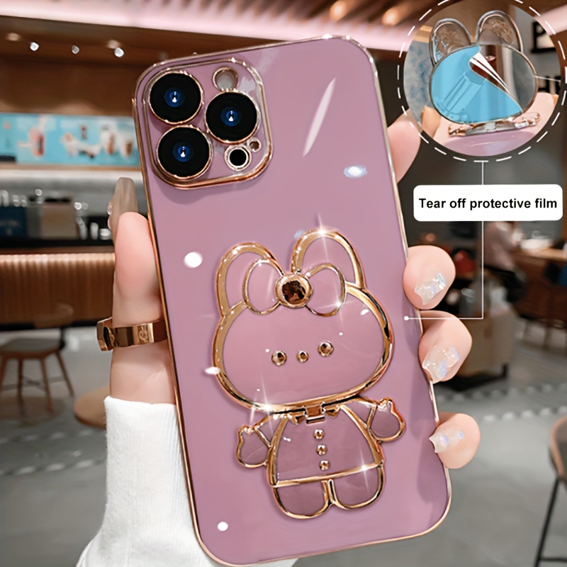 Phone Case - New Fashionable Phone Case Suitable for Iphone 11 12 13 14 15 16 16Pro 15Pro Max 16Plus Phone Case, Rabbit 3D Stand Ultra-Thin Electroplated Soft Phone Case Protective Case with Hand Chain