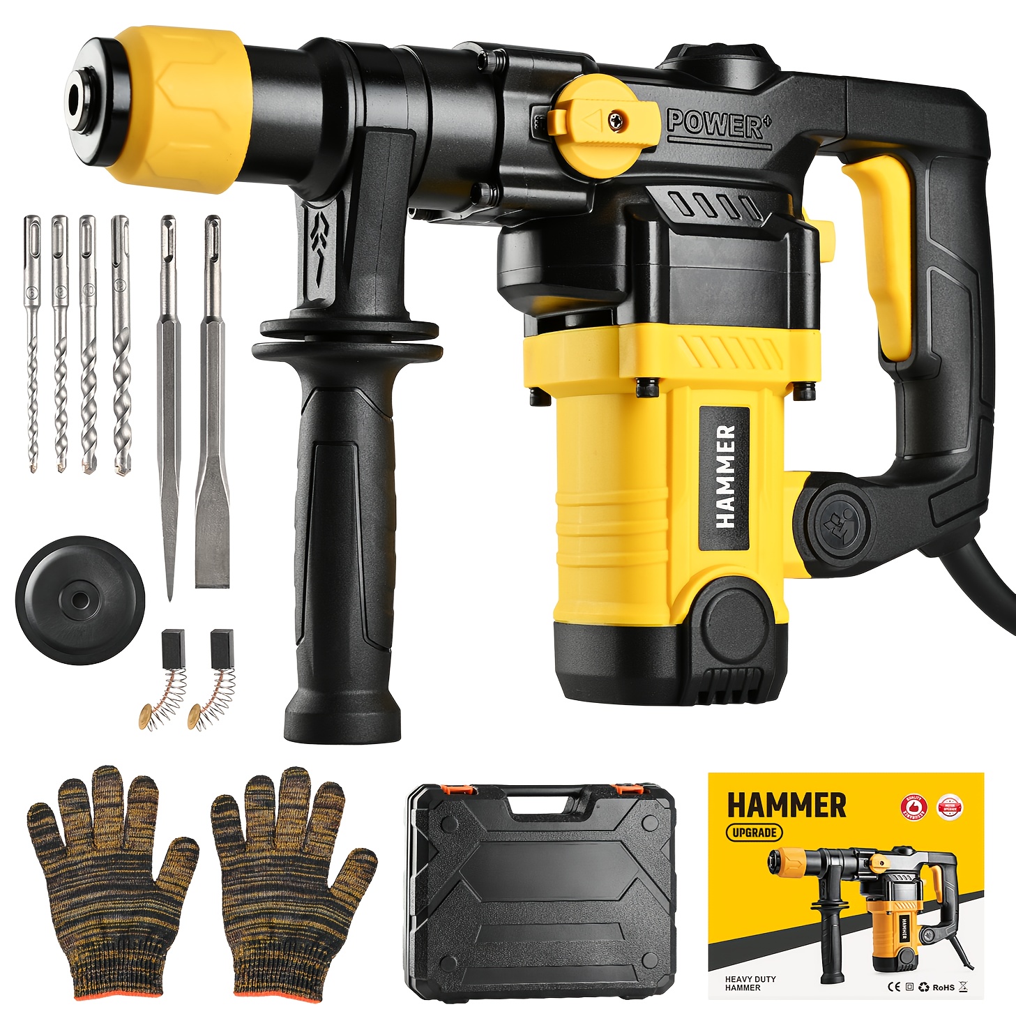 Heavy Duty Rotary Hammer Drill SDS Plus, 1 Battery/No Battery, Suitable for Concrete And Brick Walls, Dual-Mode Power Adjustment, Essential for Home Decoration And Construction, Equipped with Carry Case And Drill Bits, Great Gift for Handyman - Image 5