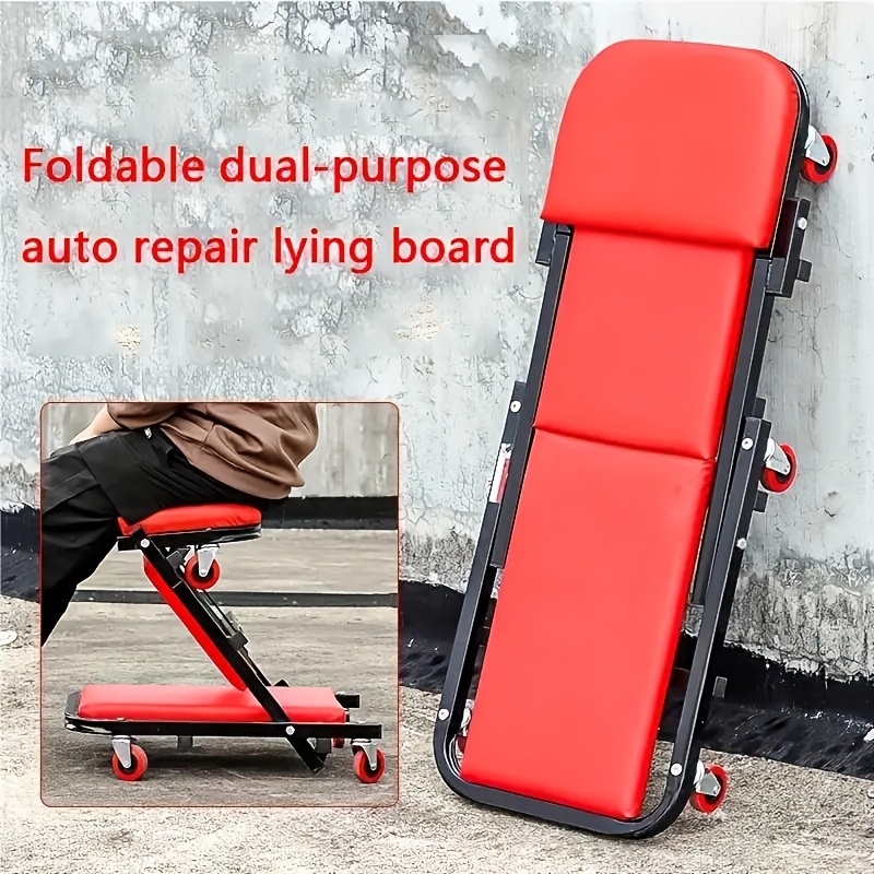 Auto Repair Bench with Roller Moving Tool Tray(Sold Separately), 2-in-1 Track, 36inch; Z Track Seat, Load Capacity Garage Chair Adjustable Rolling Folding Track ; Wheels.A Gift for the Family - Image 4