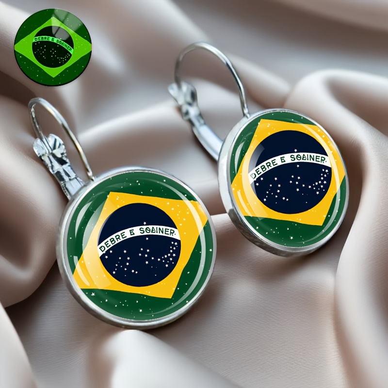 Brazilian Flag Earrings, Fluorescent and Luminous Styles, Alloy Material with Glass Inlay, Fashionable Gift for Women, Daily Wear Accessories