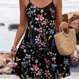 Sylvia Women'S Casual Floral Print Cami Dress, Fashionable Dress for Summer Vacation