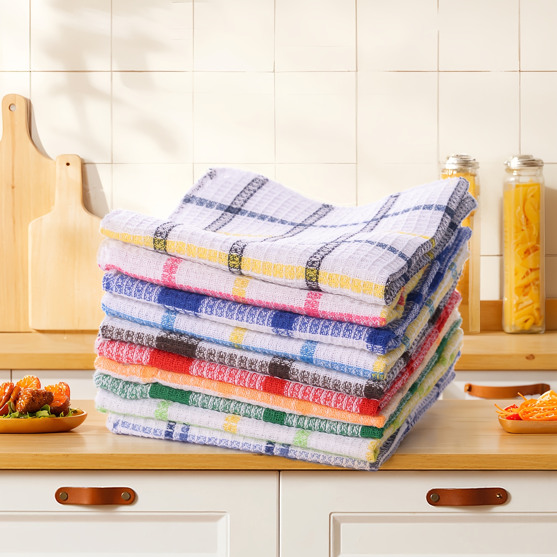 10pcs Random Color Double Sided Dishwashing Cloth, Kitchen Housekeeping Cleaning Cloth, Non Shedding Plaid Cleaning Cloth, Stain Remover Scouring Pad, Cleaning Tools - Image 3