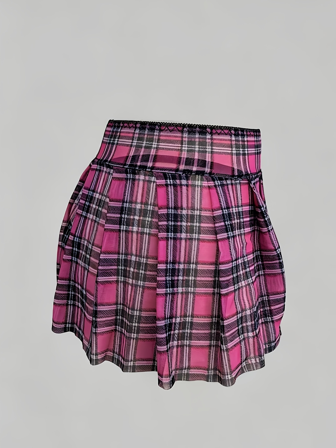 Spicy Style Color-Block Plaid Sheer Mesh Mini Skirt, Low-Waist Sexy Pleated Mini Skirt, Can Be Worn as a Layer or Outerwear, Includes Free Underwear - Image 5