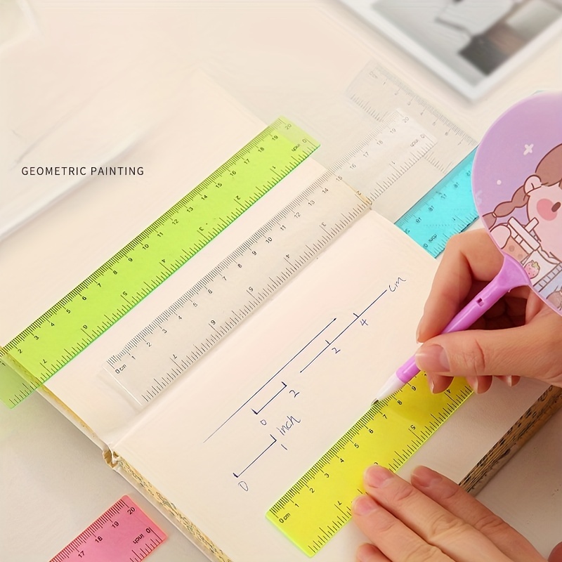 5pcs Set of Bright Color Transparent Plastic Rulers - Precise 8-Inch Measuring Tools for Students, Office, and Home Use - Durable, Easy-to-Read, Space-Saving Design