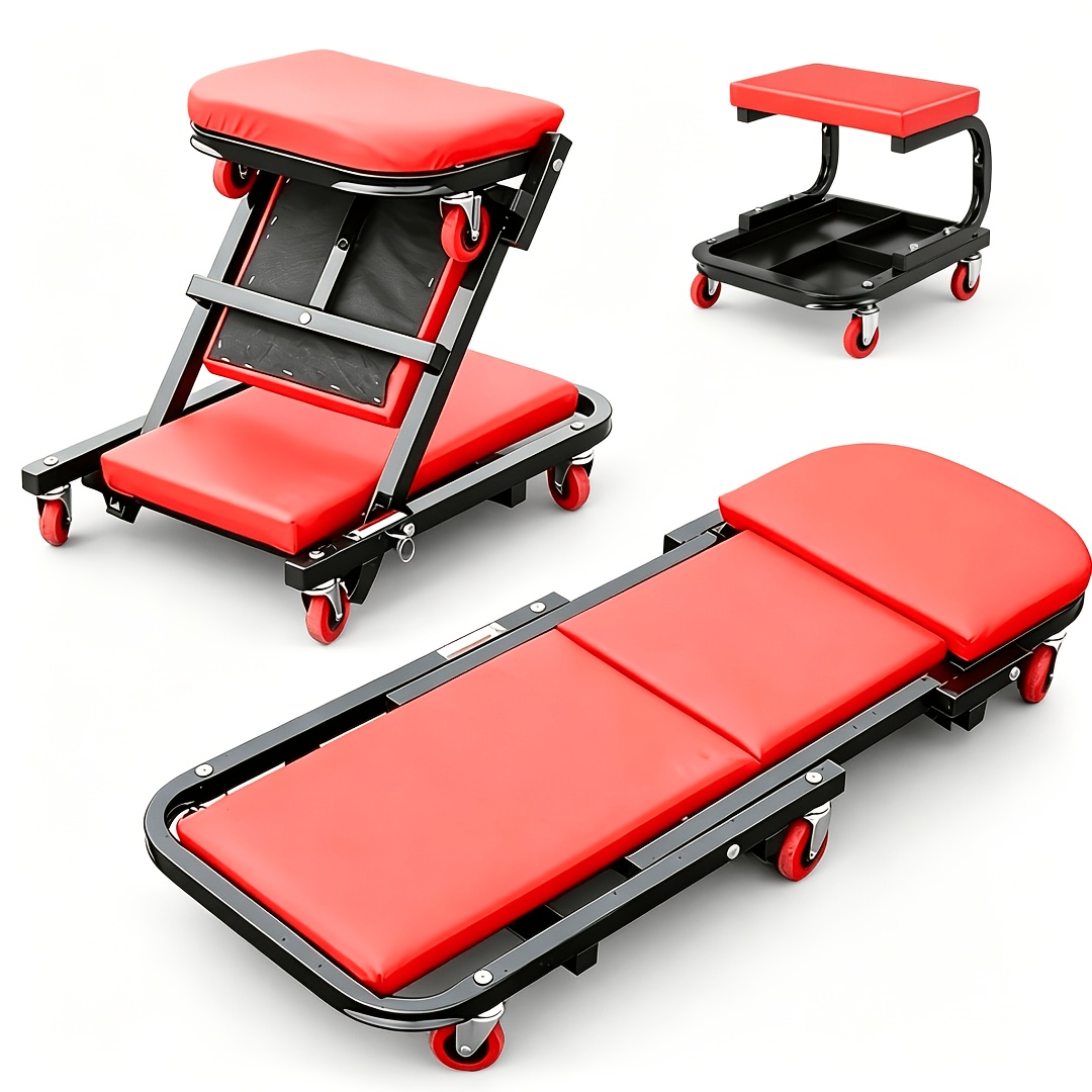 Auto Repair Bench with Roller Moving Tool Tray(Sold Separately), 2-in-1 Track, 36inch; Z Track Seat, Load Capacity Garage Chair Adjustable Rolling Folding Track ; Wheels.A Gift for the Family