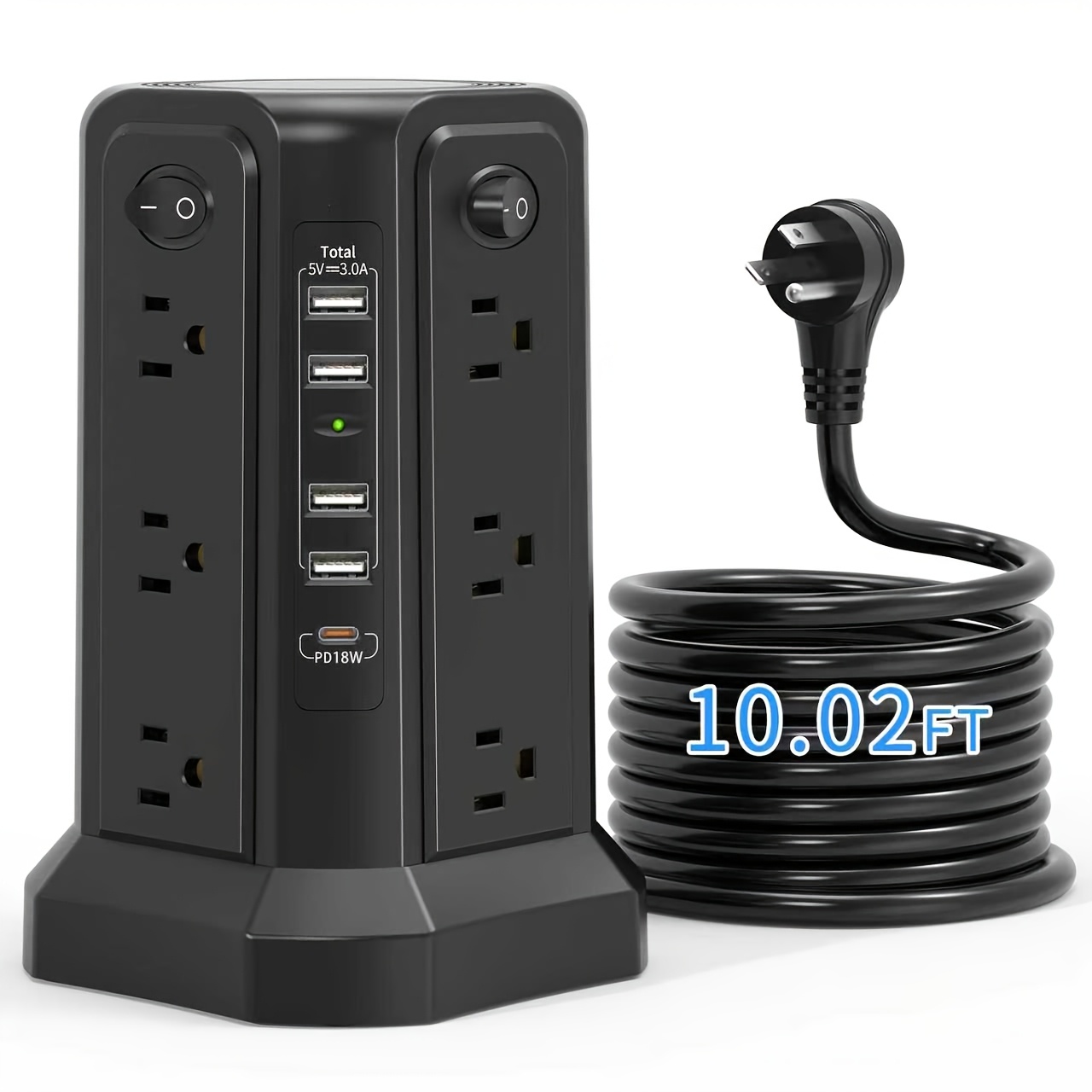 10ft/6ft Extension Cord with Multiple Outlets, 17in 1 Surge Protector, Power Board with USB Ports, 5 USB Interfaces, PD18W/20W Fast Charging, with A Night Light Multi Plug Outlet Charging Station, Suitable for Home Office And Dormitory Use - Image 9