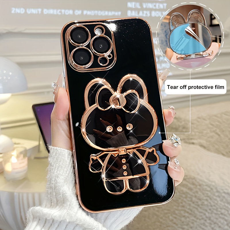 Phone Case - New Fashionable Phone Case Suitable for Iphone 11 12 13 14 15 16 16Pro 15Pro Max 16Plus Phone Case, Rabbit 3D Stand Ultra-Thin Electroplated Soft Phone Case Protective Case with Hand Chain