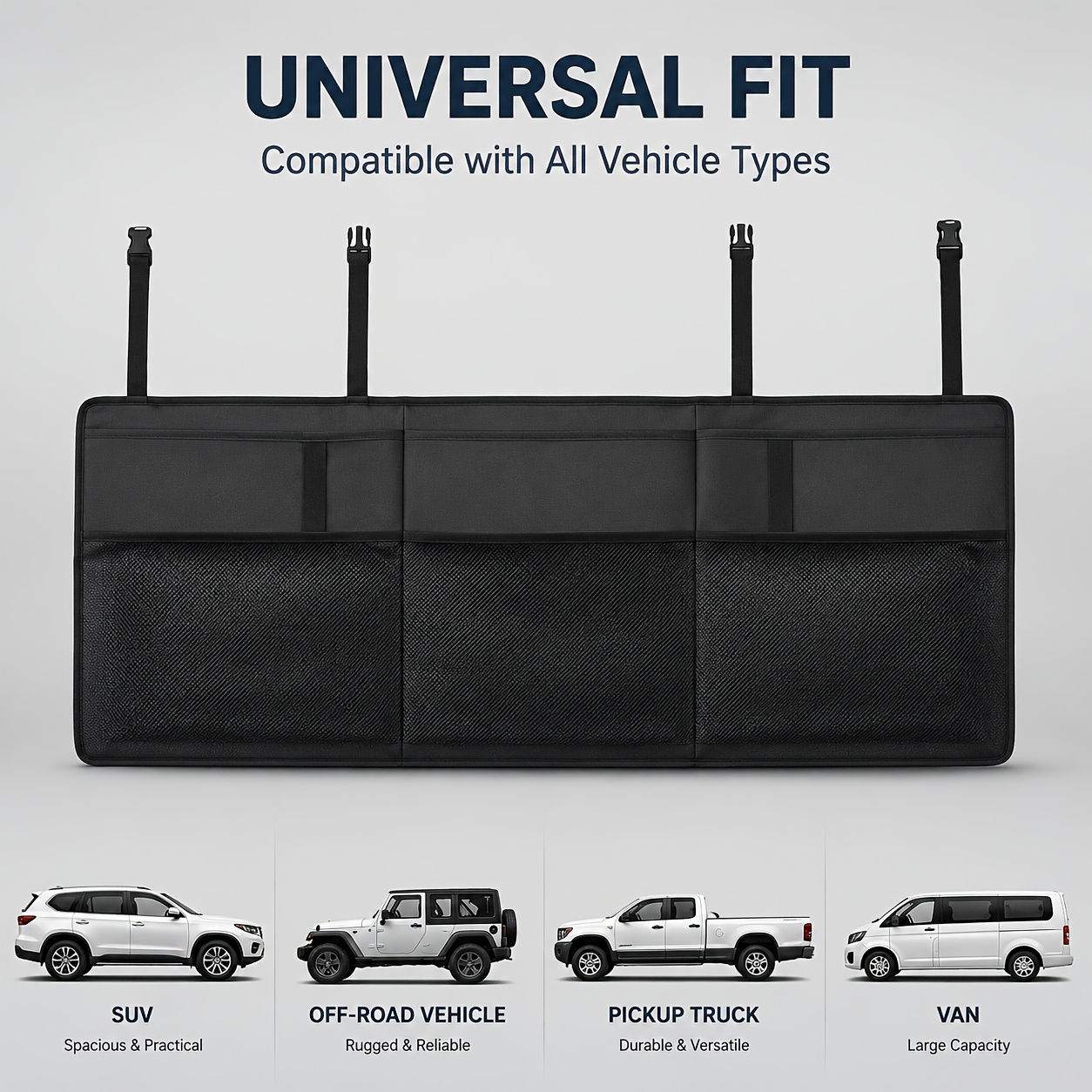 Large Car Trunk Storage Bag with Oxford Fabric Multi-Pocket Design, Hanging Space-Saving, Universal High Capacity, Suitable for SUVs, Trucks, and Off-Road Vehicles, Fits Various Items