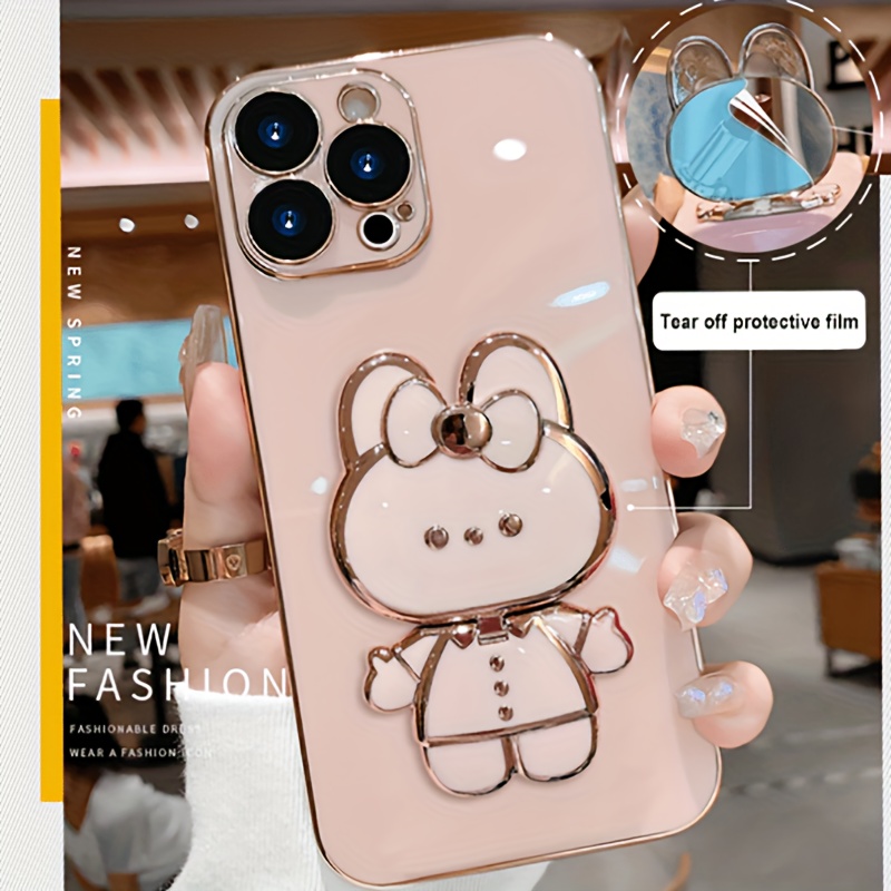 Phone Case - New Fashionable Phone Case Suitable for Iphone 11 12 13 14 15 16 16Pro 15Pro Max 16Plus Phone Case, Rabbit 3D Stand Ultra-Thin Electroplated Soft Phone Case Protective Case with Hand Chain
