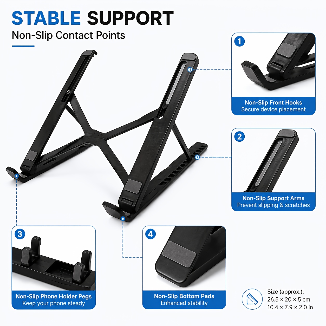 3-in-1 Laptop Tablet Phone Stand, 360° Rotatable Foldable Desktop Holder, Multi-Angle Adjustable Lightweight Portable Stand, Compatible with Smartphones, Tablets & Laptops