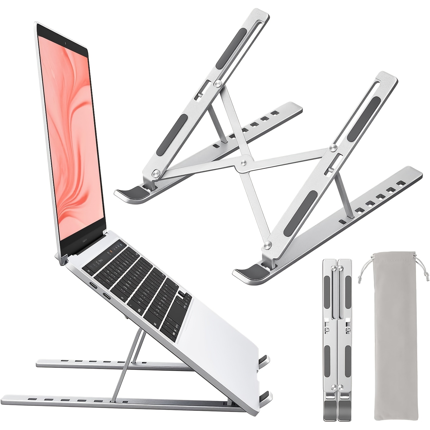 Laptop Stand for Desk, Aluminum Metal Macbook Stand. Computer Riser for Desk, Portable Foldable Adjustable Notebook Holder, Compatible with 10-15.6 Inch Laptops, Ipad