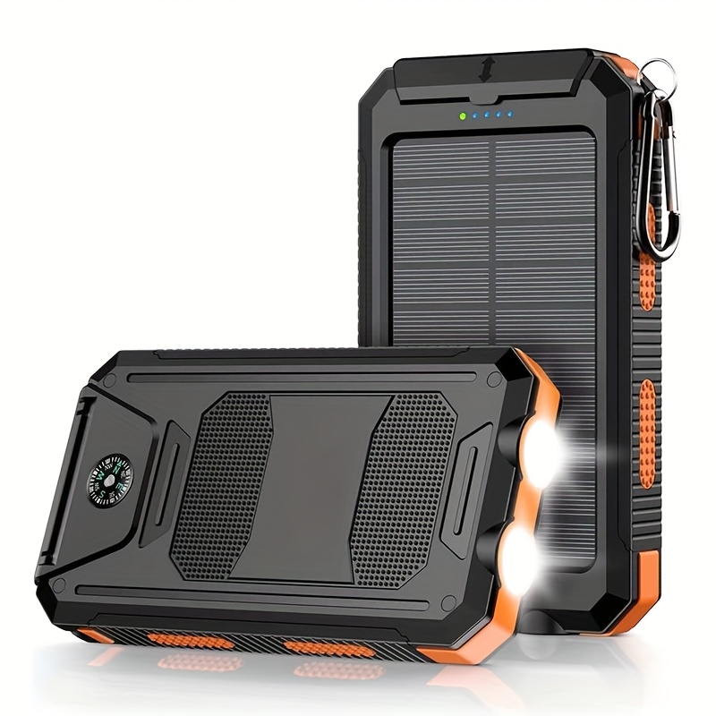 20000Mah Solar Power Bank, Solar Charger, Outdoor High-Capacity Battery Pack, Usb/Usb-C/Micro USB, Compatible with All Phones, Fast Charging, Dual LED Flashlight Compatible with Outdoor And Camping, Compass And Backpack Hook, Portable Power Bank - Image 2
