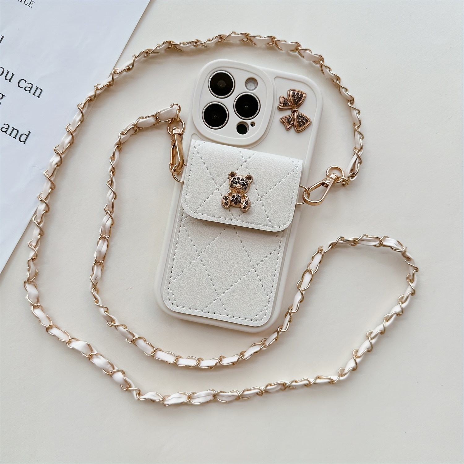 Phone Case - Stylish Cartoon Bear Bow Card Holder Phone Case with a Lanyard, Compatible with for Iphone 17/17 Pro/17 Air/17 Pro Max/16/15/14/13/12/11. This Anti-Fall Protective Cover Is a Trendy And Unique Accessory for Girls