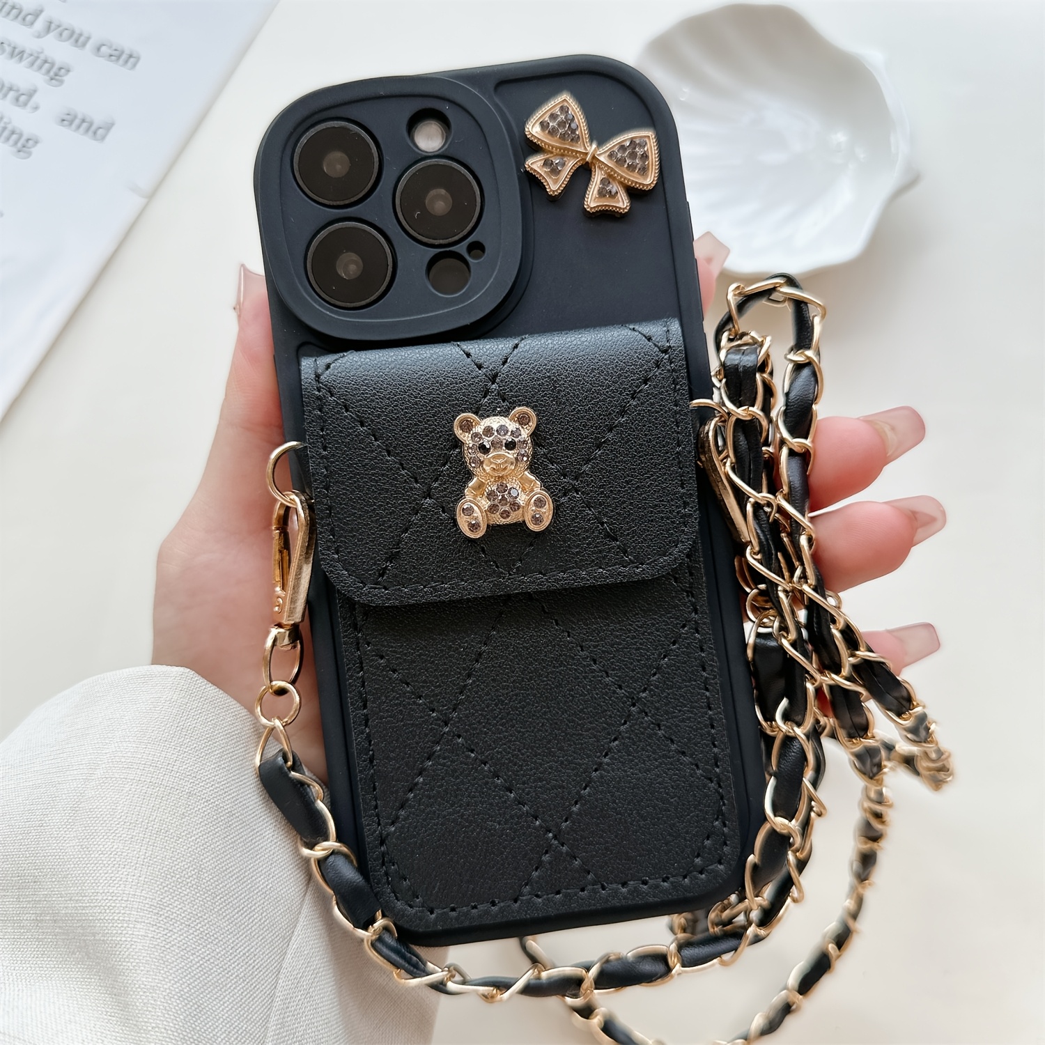 Phone Case - Stylish Cartoon Bear Bow Card Holder Phone Case with a Lanyard, Compatible with for Iphone 17/17 Pro/17 Air/17 Pro Max/16/15/14/13/12/11. This Anti-Fall Protective Cover Is a Trendy And Unique Accessory for Girls